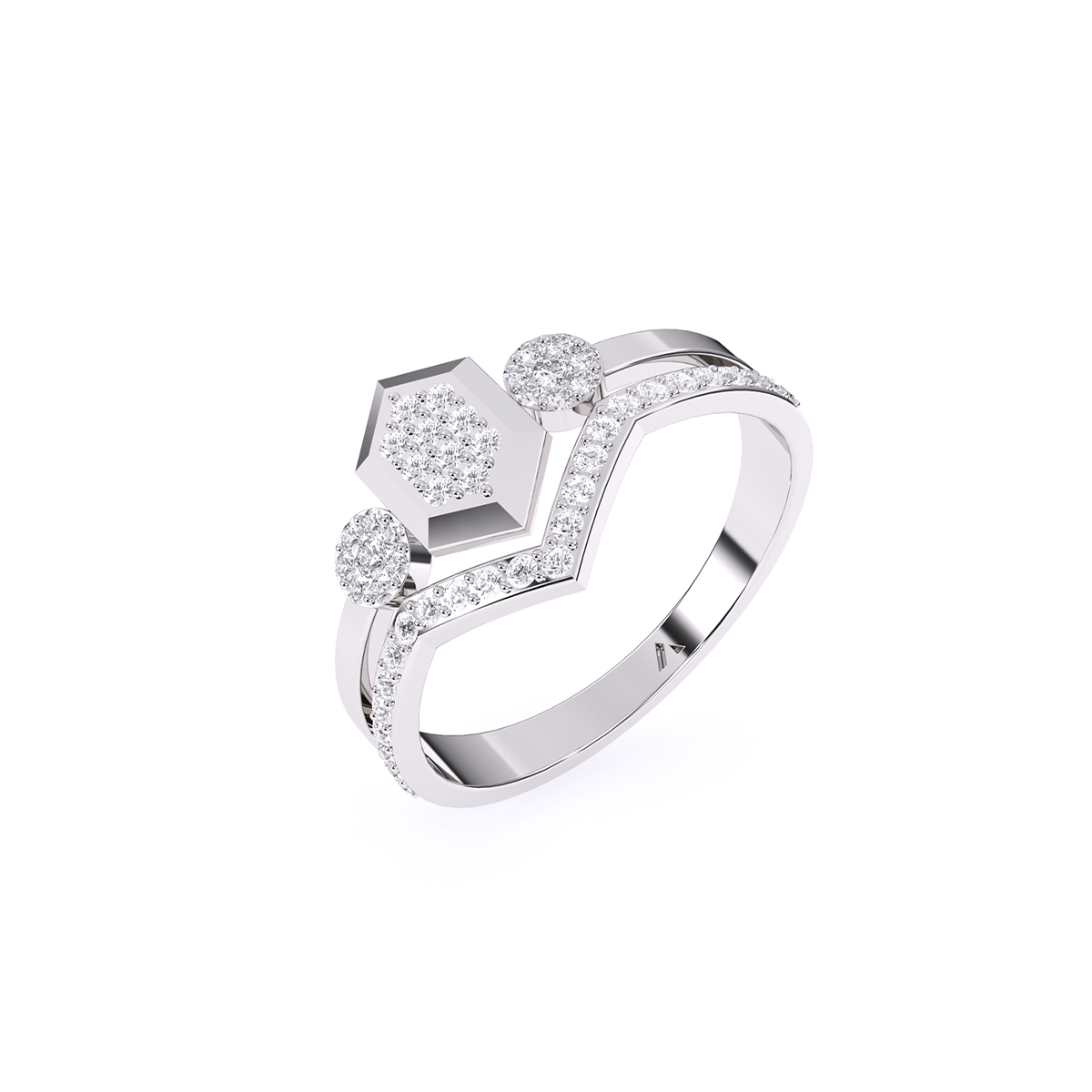 Hexagon Shaped Round Diamond Engagement Ring